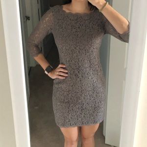 3/4 sleeve taupe lace dress